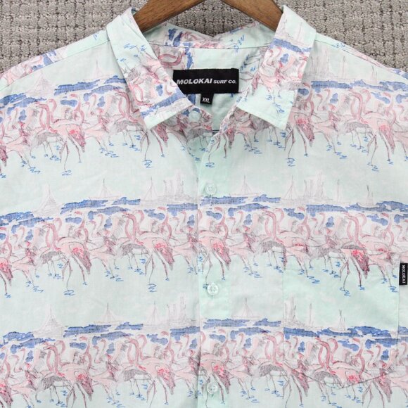 Molokai Surf Co Shirt Mens 2XL White Striped Button Down Short Sleeve Collared - Picture 5 of 9